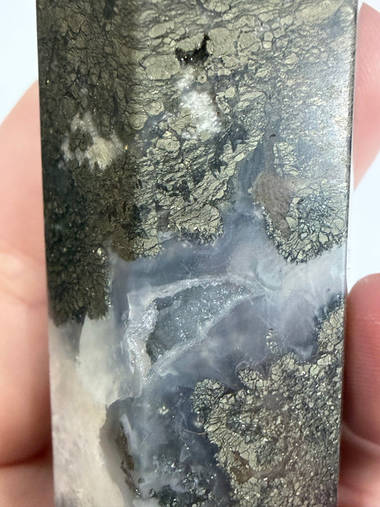 Marcasite in Agate Crystal Tower – 10cm | 123g