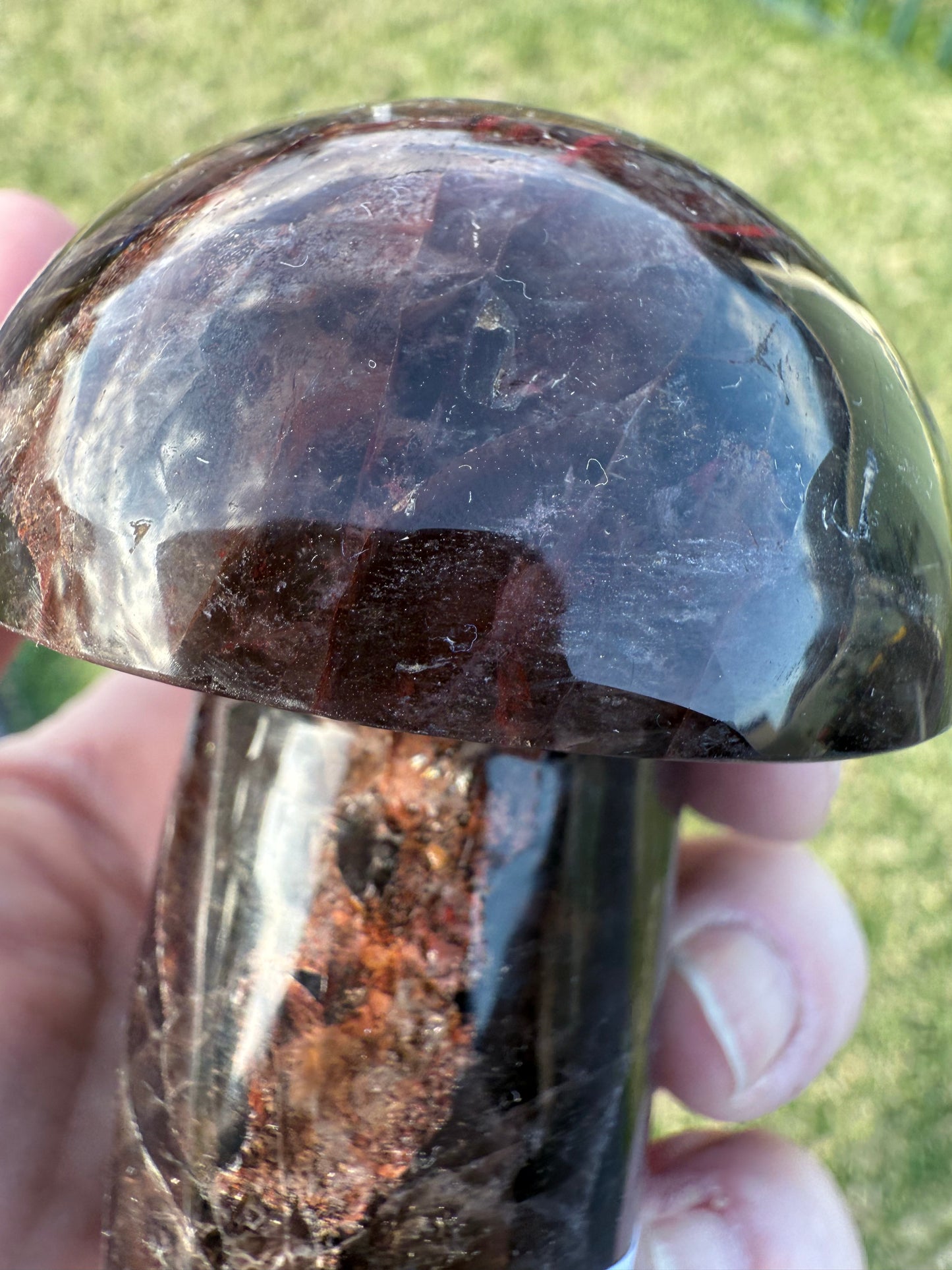 Red Fire Quartz in Smoky Quartz Mushroom