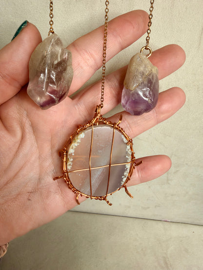 Amethyst, Agate & Cat’s Eye Crescent Moon Wall Hanging – 30cm