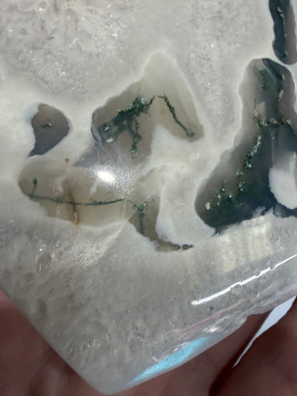 Moss Agate Druzy Heart with Stand 9.2cm -