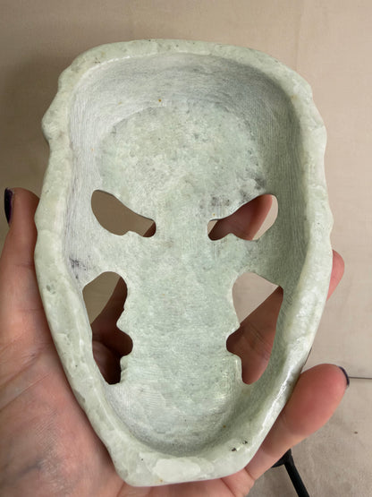 Serpentine Skull Mask Carving with Stand – 14.5 cm
