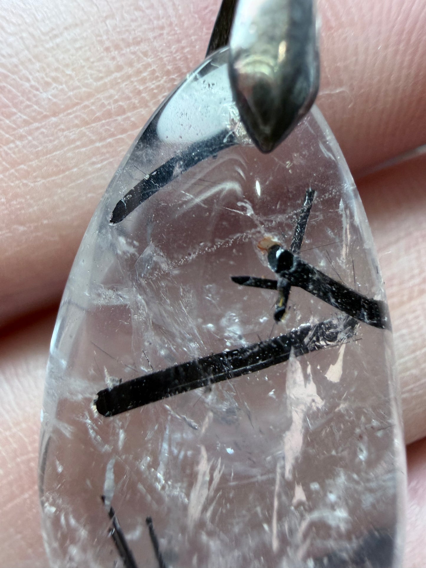Black Tourmaline in Quartz Pendant with 925 Bail & Black Cord (3.4cm)