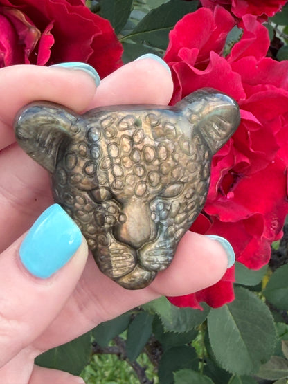 Labradorite Leopard Face Carving  B -
