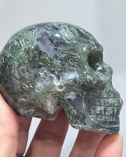 Moss Agate Druzy Skull – 6.5cm 265g