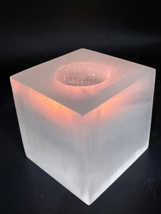 Selenite Cube Candle Holder