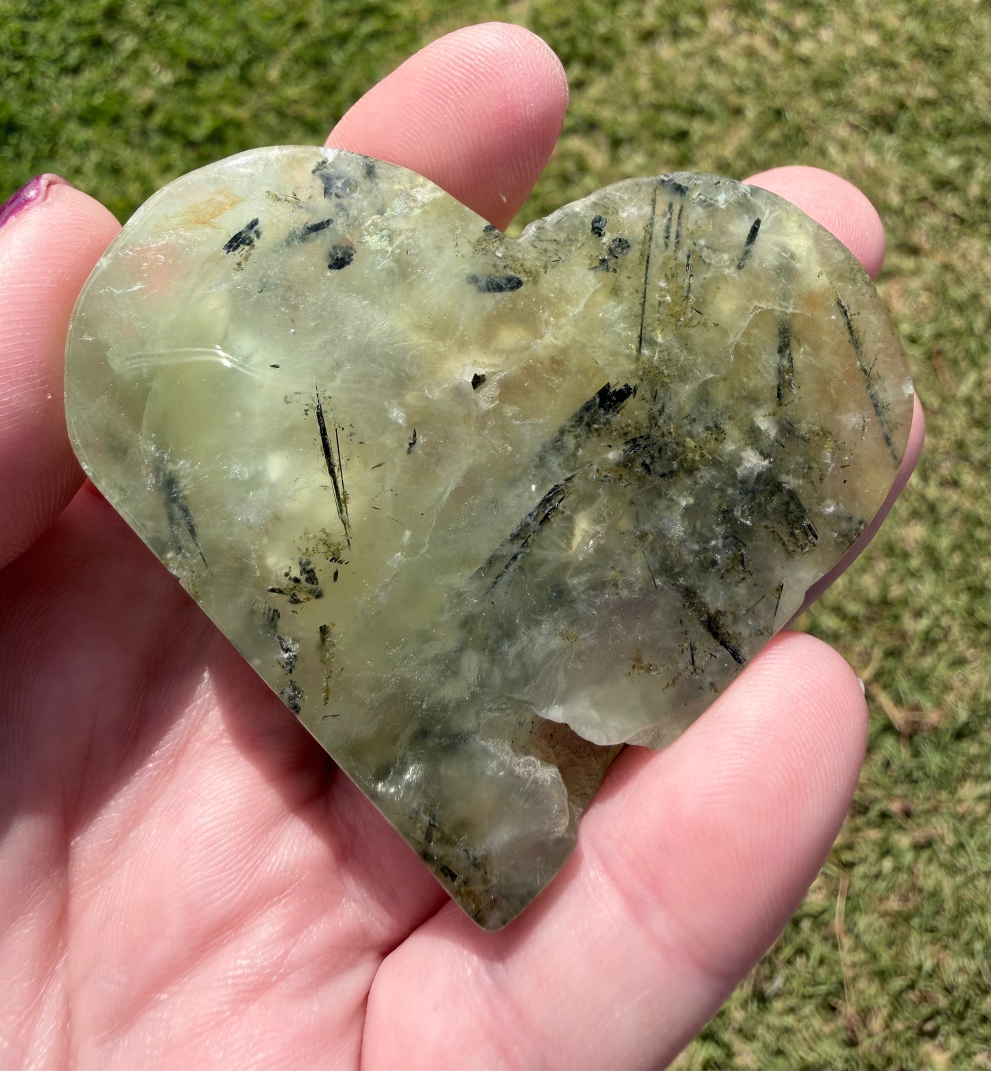 Prehnite with Black Tourmaline Heart
