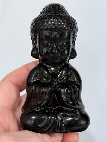 Black Obsidian Buddha Crystal Carving – 10cm
