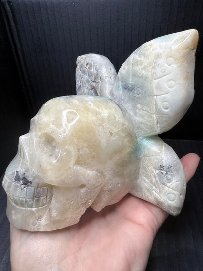 Caribbean Calcite Butterfly Skull Carving | 1.2kg | 14 × 12cm