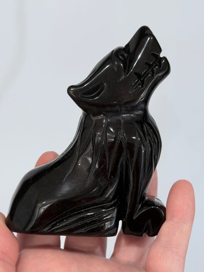 Black Obsidian Howling Wolf Crystal Carving – 10cm
