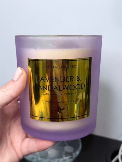 Crystal Infused Lavender & Sandalwood Soy Candle with Amethyst | 397g