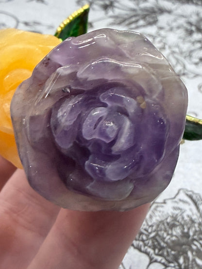 Amethyst & Honey Calcite Crystal Double Rose Stem (20cm)