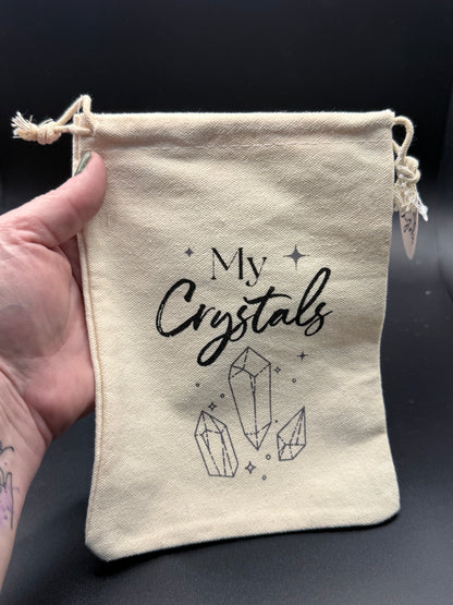 “My Crystals” Drawstring Pouch – Cotton Storage Bag (20cm)