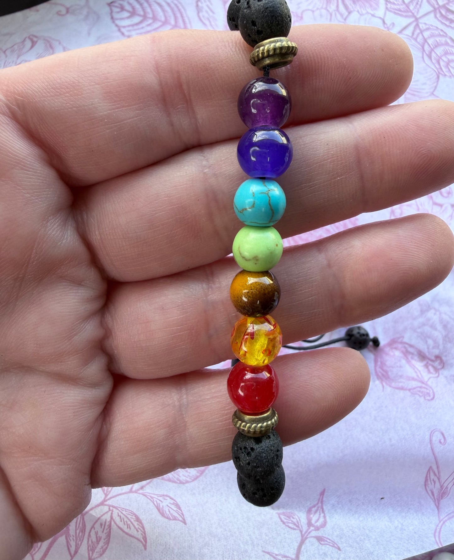 Adjustable 7 Chakra Lava Stone Bracelet