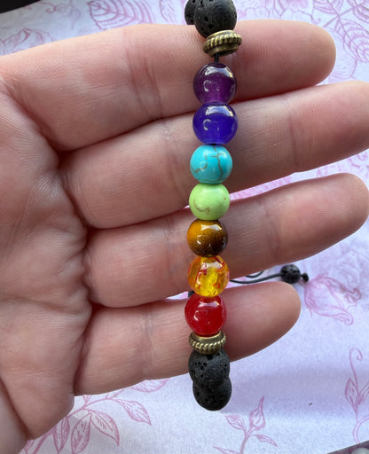 Adjustable 7 Chakra Lava Stone Bracelet