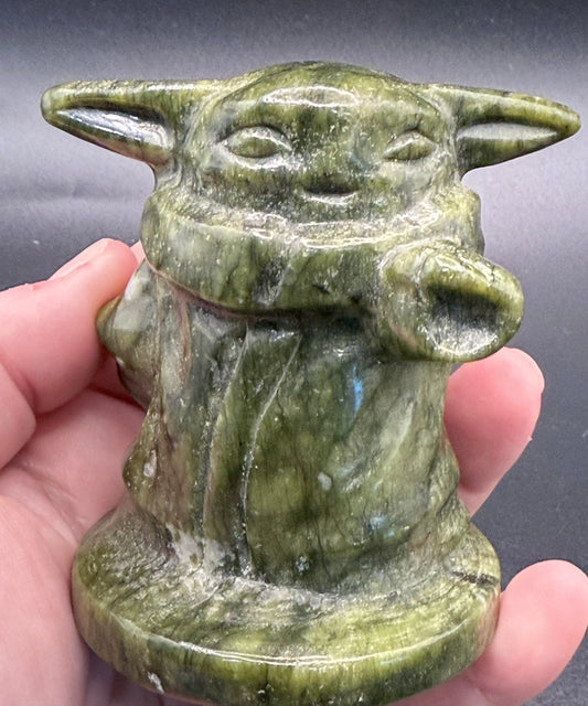 Serpentine Jade Baby Yoda Carving 354g 8cm - Crystal wonderland By Lisa