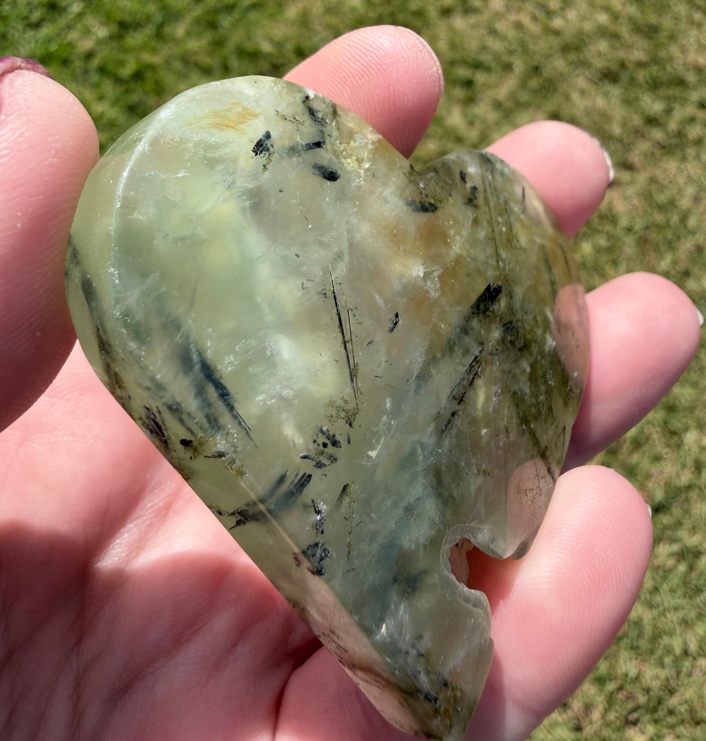 Prehnite with Black Tourmaline Heart