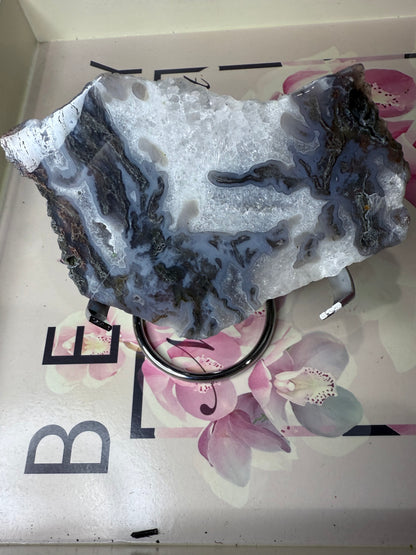 Moss Agate Slab on stand