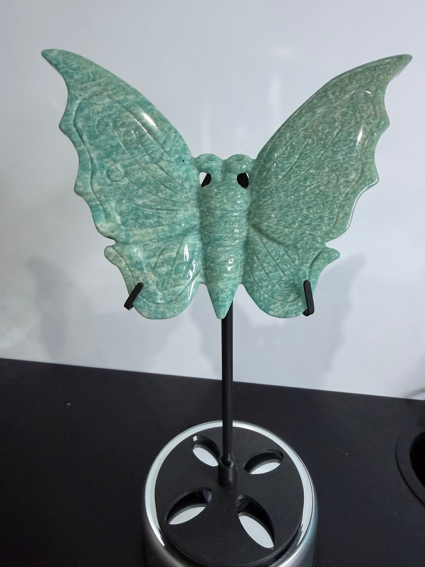 Amazonite Butterfly Carving on Stand – 20cm