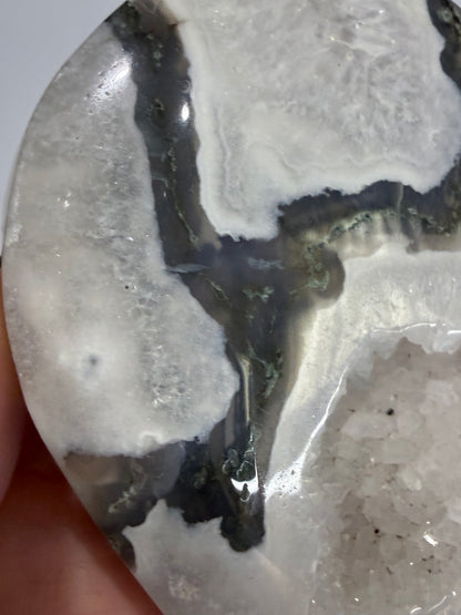 Moss Agate Druzy Heart with Stand 9.2cm -