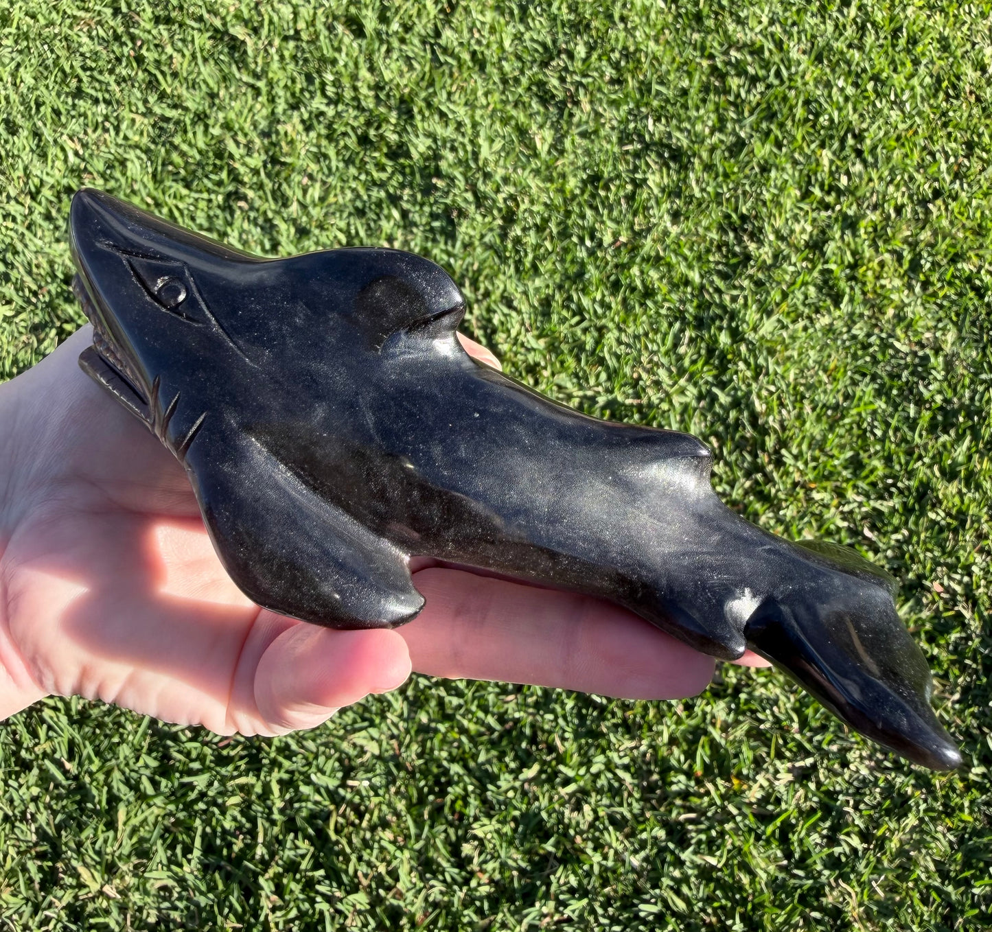 Silver Sheen Obsidian Shark Carving 323g | 17cm