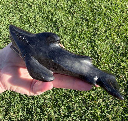 Silver Sheen Obsidian Shark Carving 323g | 17cm