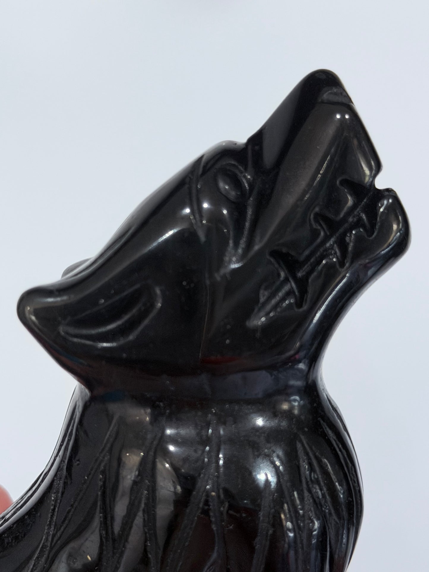 Black Obsidian Howling Wolf Crystal Carving – 10cm
