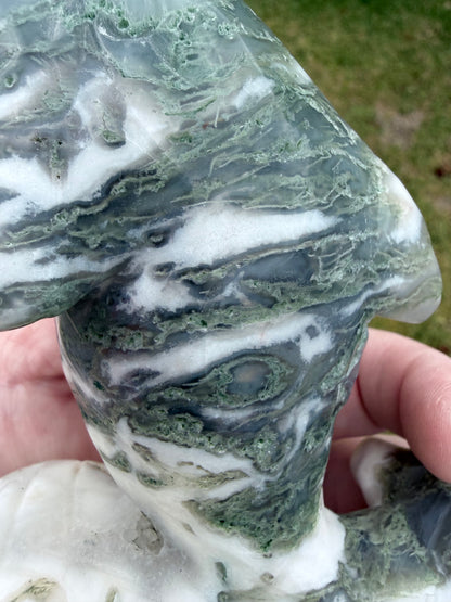 Moss Agate Dolphin Carving — 762g