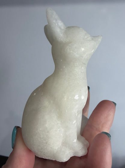 White Calcite Fox Carving – 9 cm