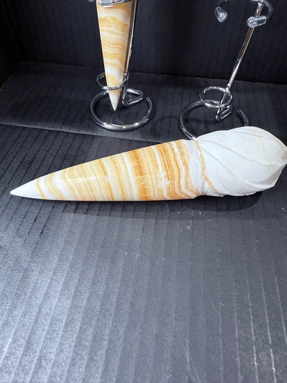 Orange Calcite Ice Cream Cone Carving (19cm | 367g) – Includes Stand