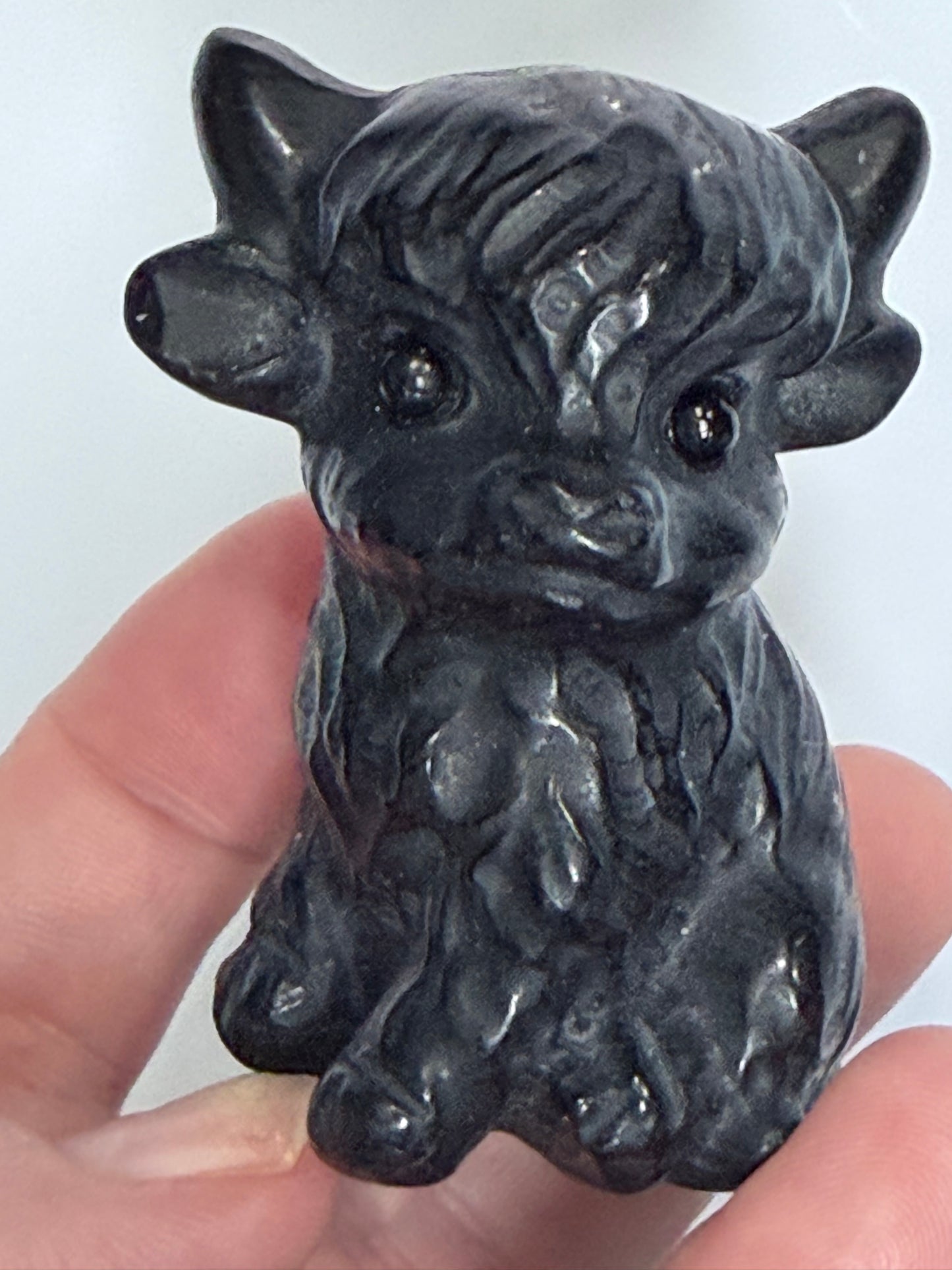 Black Obsidian Sitting Cow Carving – 6cm