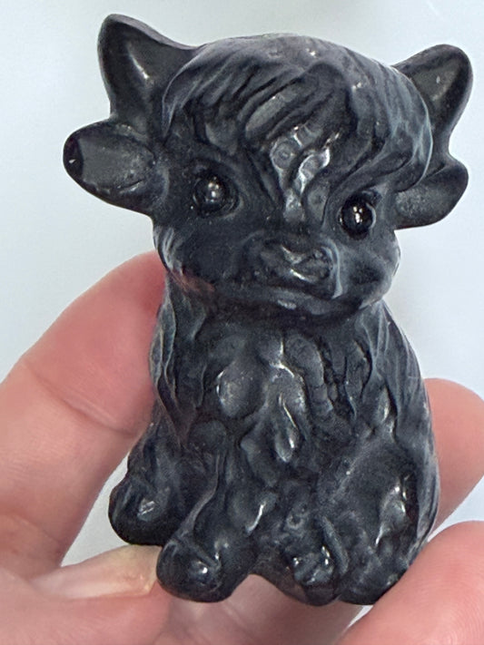 Black Obsidian Sitting Cow Carving – 6cm