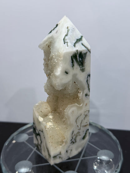 Moss Agate Druzy Tower – 12.5cm