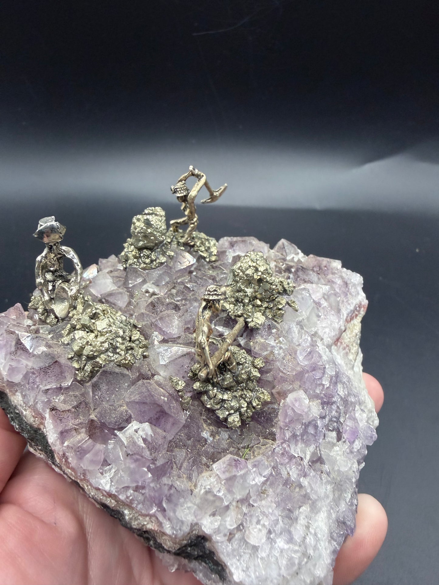 Amethyst Cluster with Pyrite Miner Figures – Collector Specimen