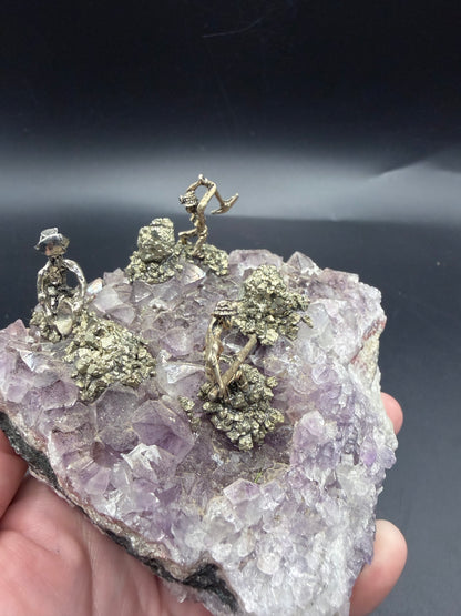 Amethyst Cluster with Pyrite Miner Figures – Collector Specimen