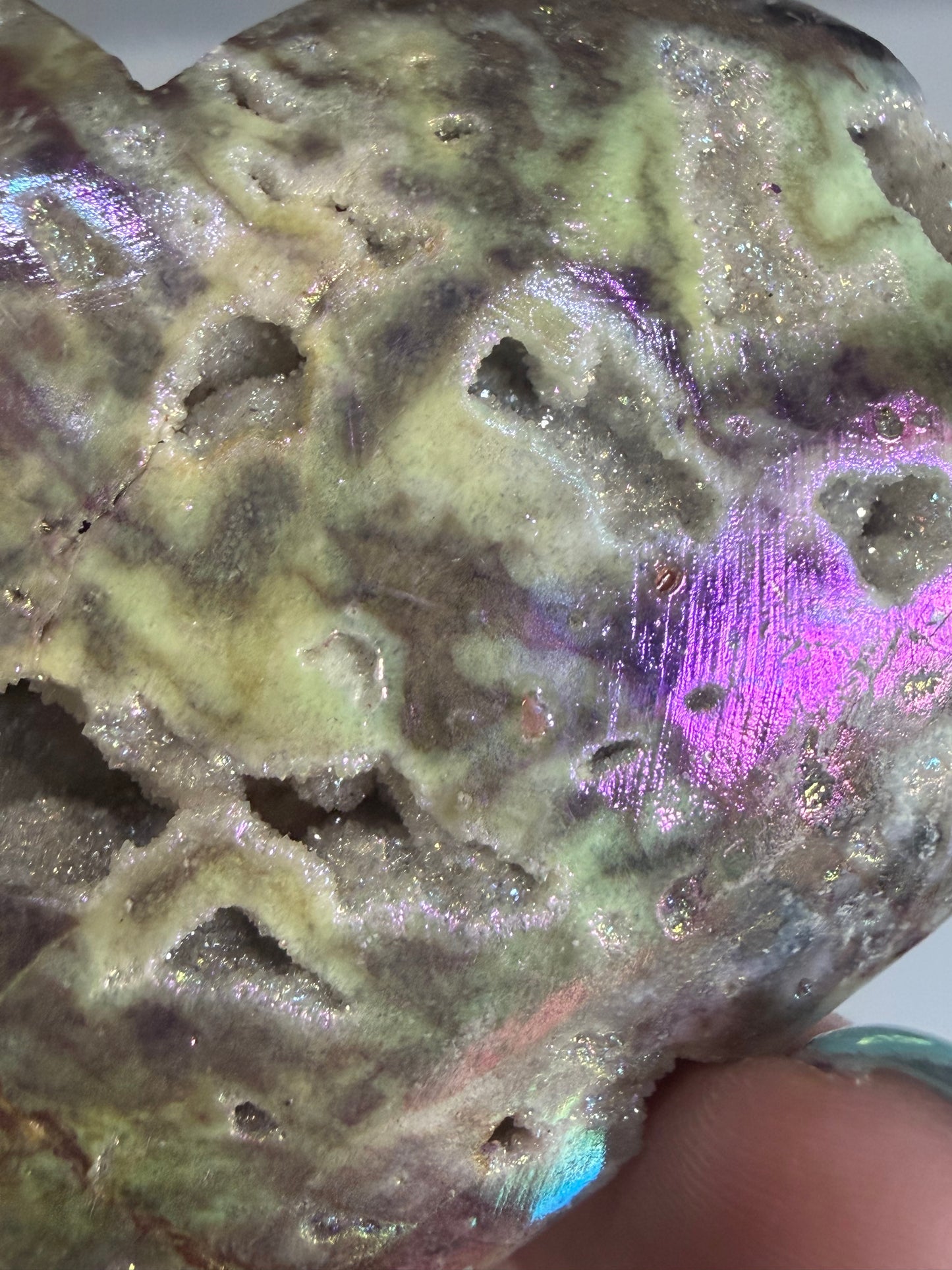 Aura Coated Sphalerite Heart with Natural Druzy Cave 135g 7.2x6.4cm D