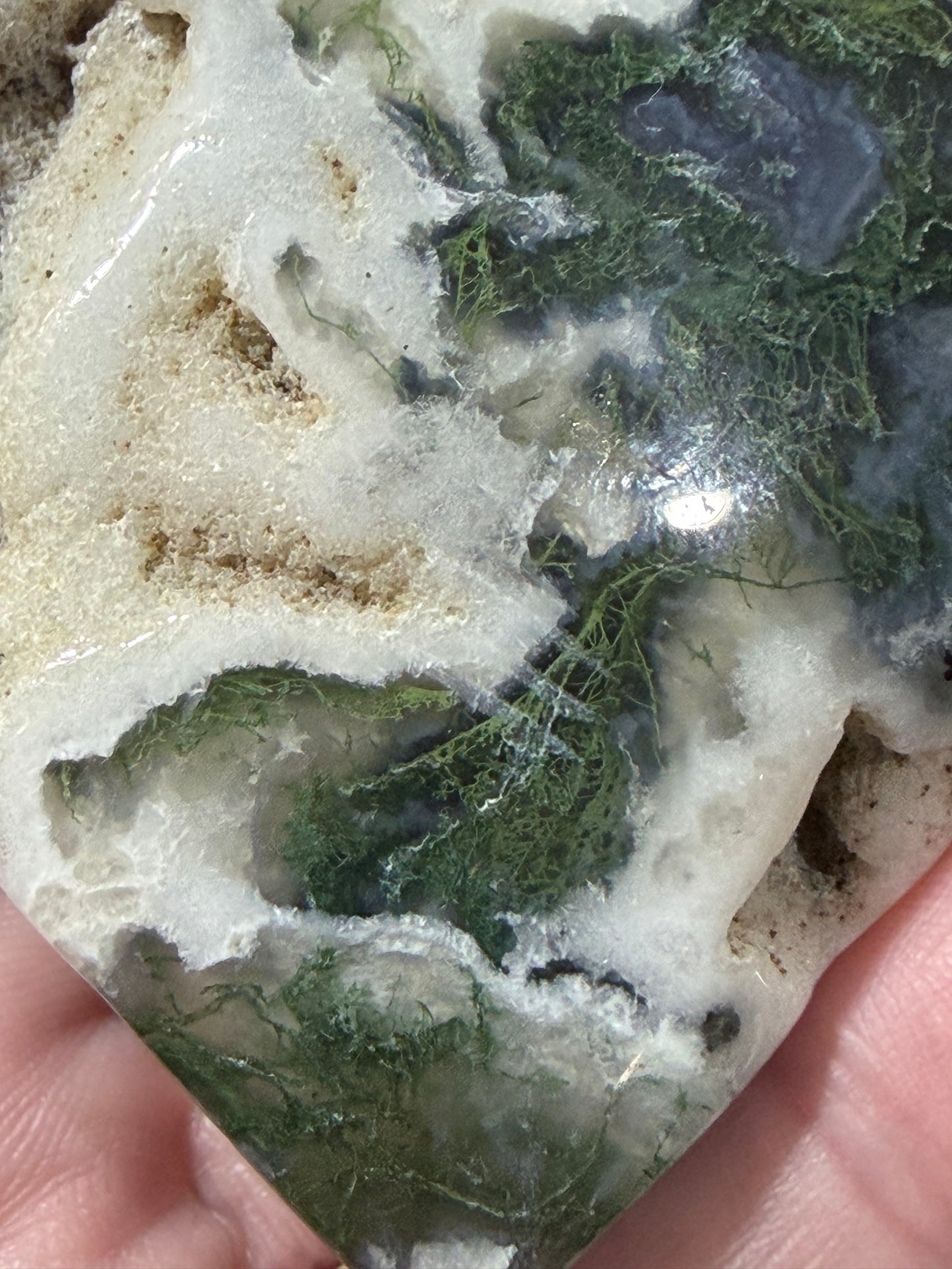 Natural Moss Agate Druzy Heart – Crystal Heart with Druzy Pocket | 6.3 x 5.8 cm | 78g C