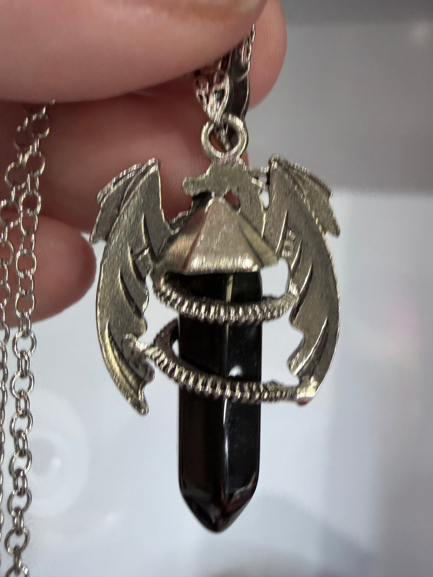 Dragon Protection Pendant – Black Obsidian Necklace (50cm Chain)