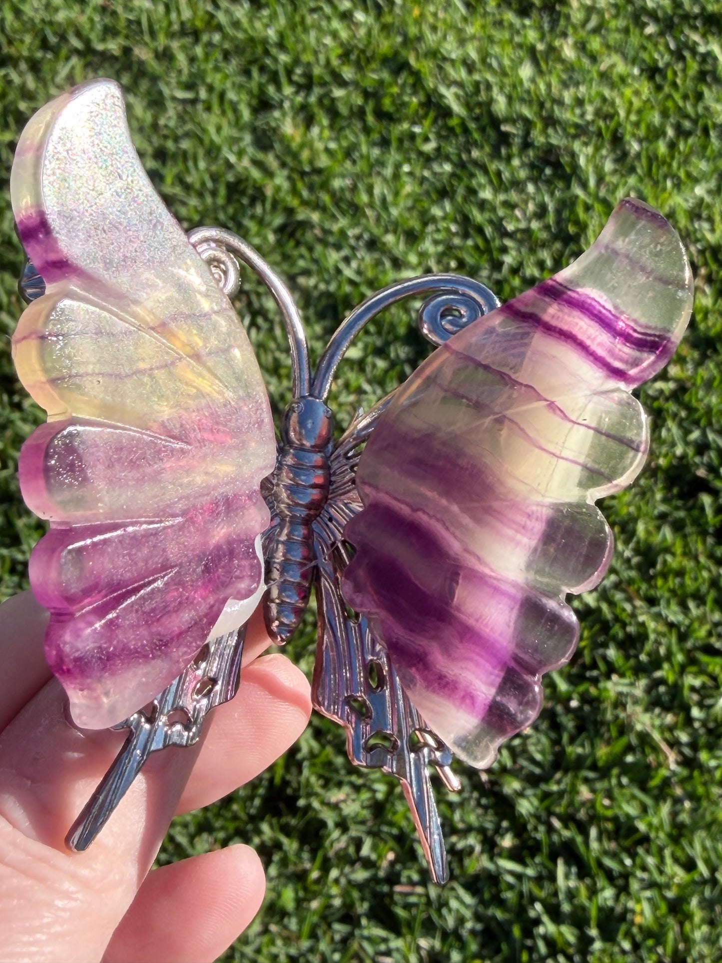 Rainbow Fluorite Butterfly on Metal Stand 7cm