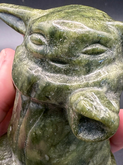 Serpentine Jade Baby Yoda Carving 354g 8cm
