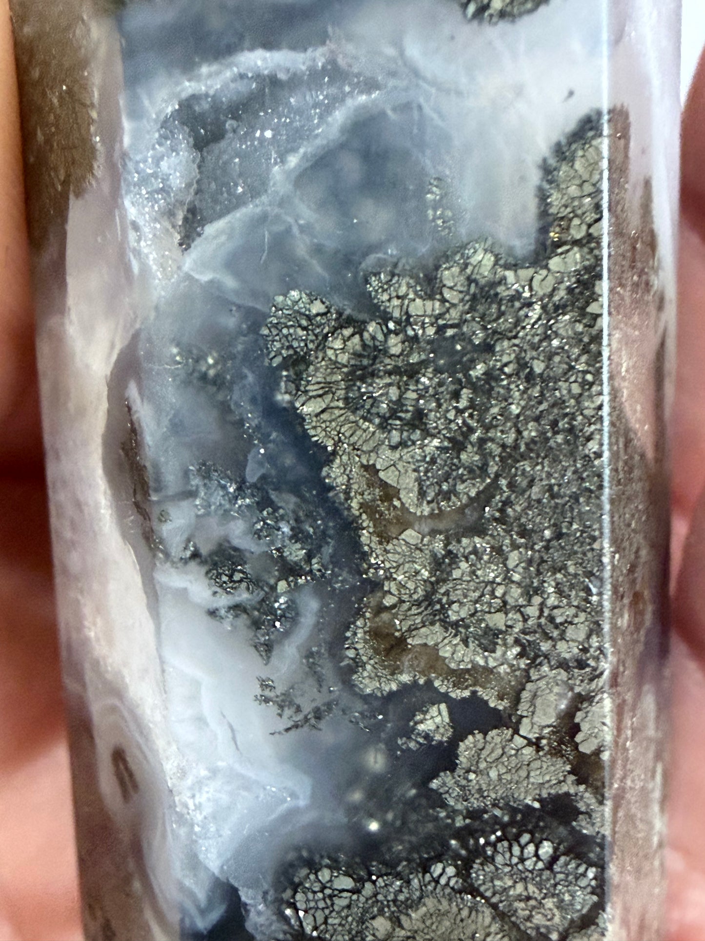 Marcasite in Agate Crystal Tower – 10cm | 123g