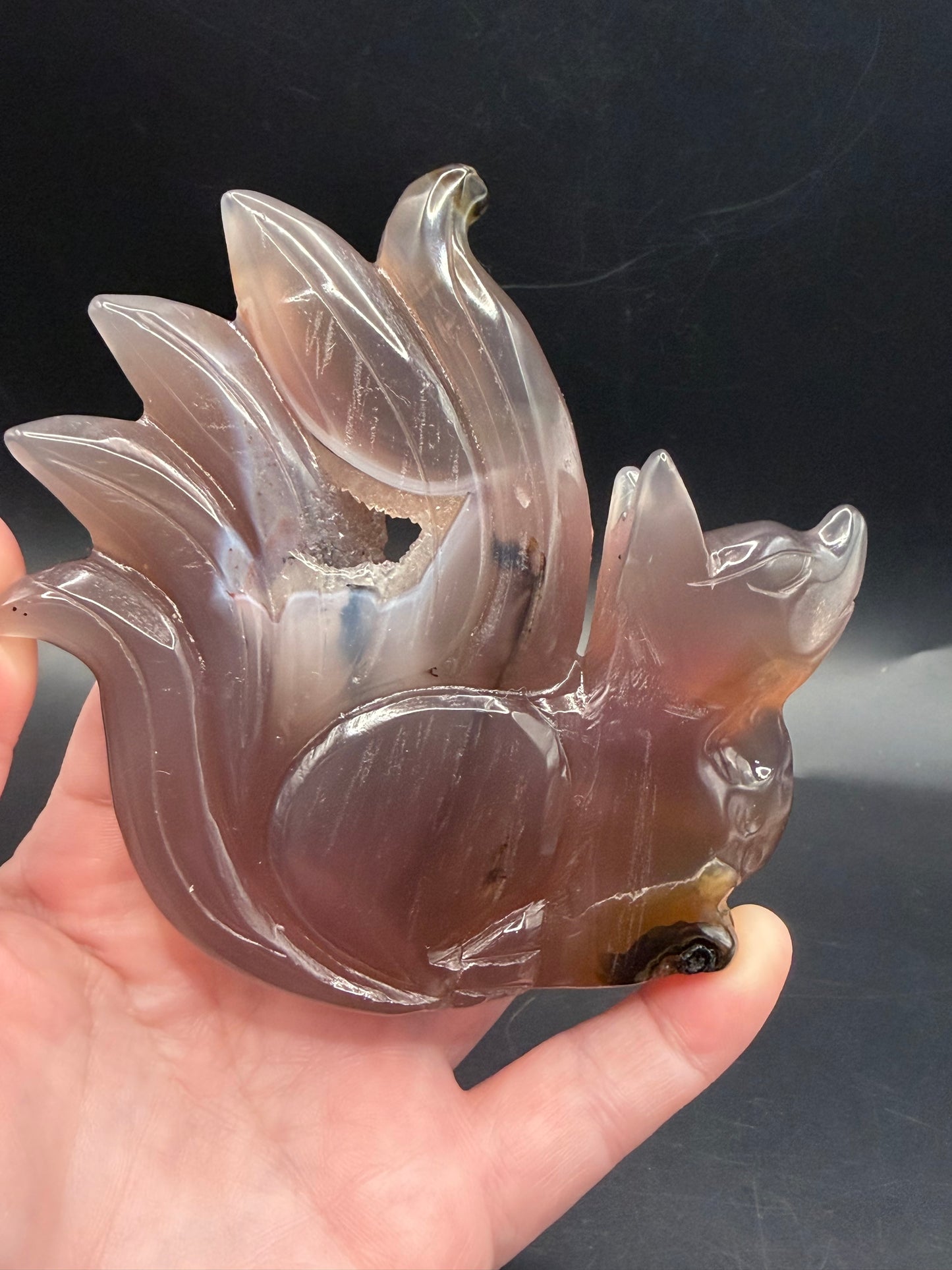 Nine-Tailed Fox Druzy Agate Carving