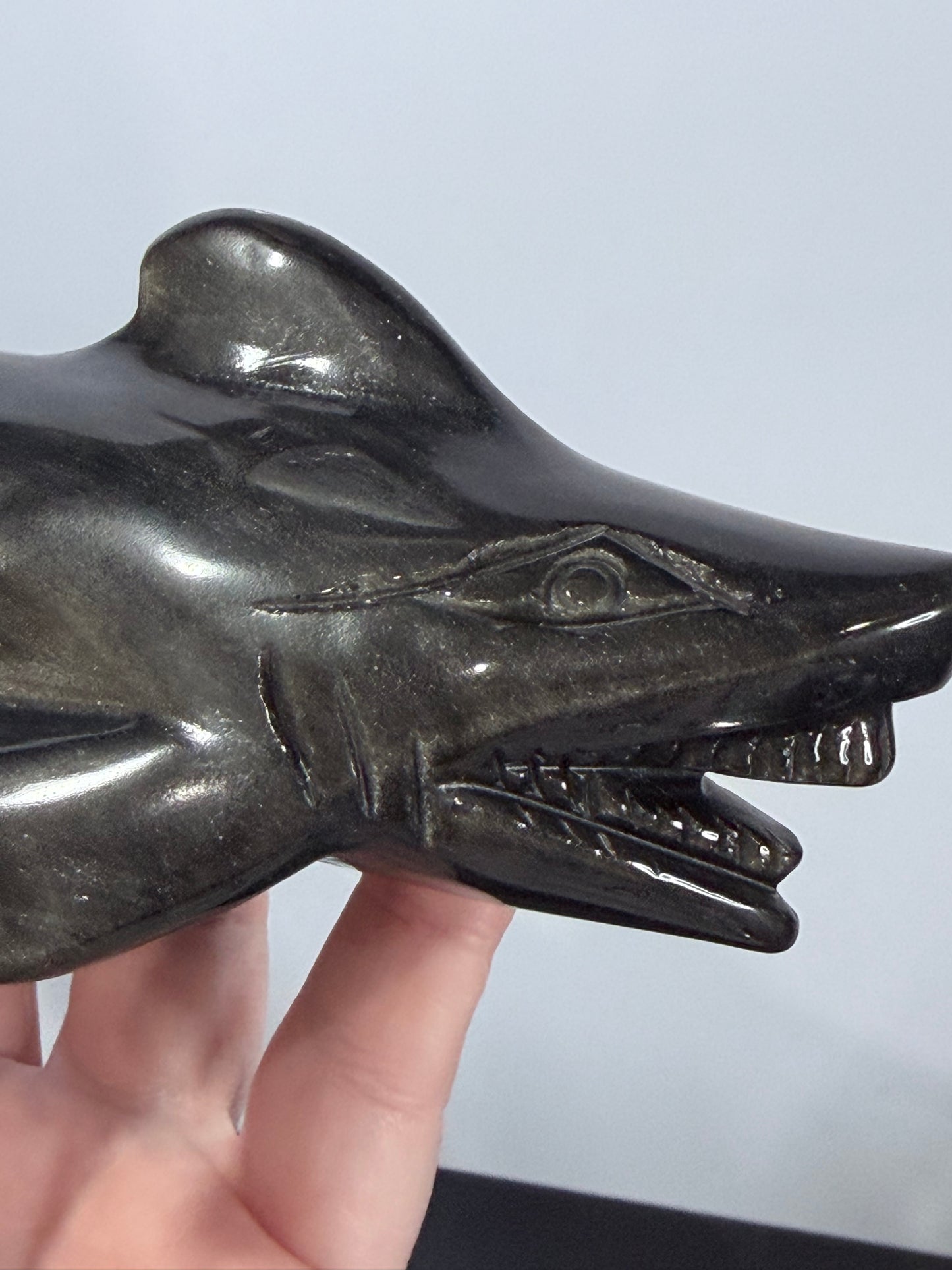 Silver Sheen Obsidian Shark Carving 323g | 17cm