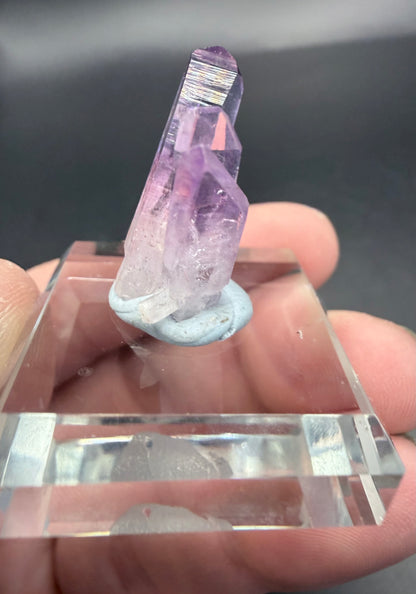 Vera Cruz Amethyst Twin Points on Glass Display
