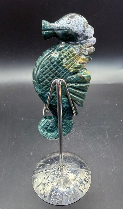 Ocean Jasper Seahorse on Silver Zodiac Stand 17cm on stand