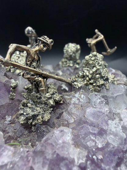 Amethyst Cluster with Pyrite Miner Figures – Collector Specimen