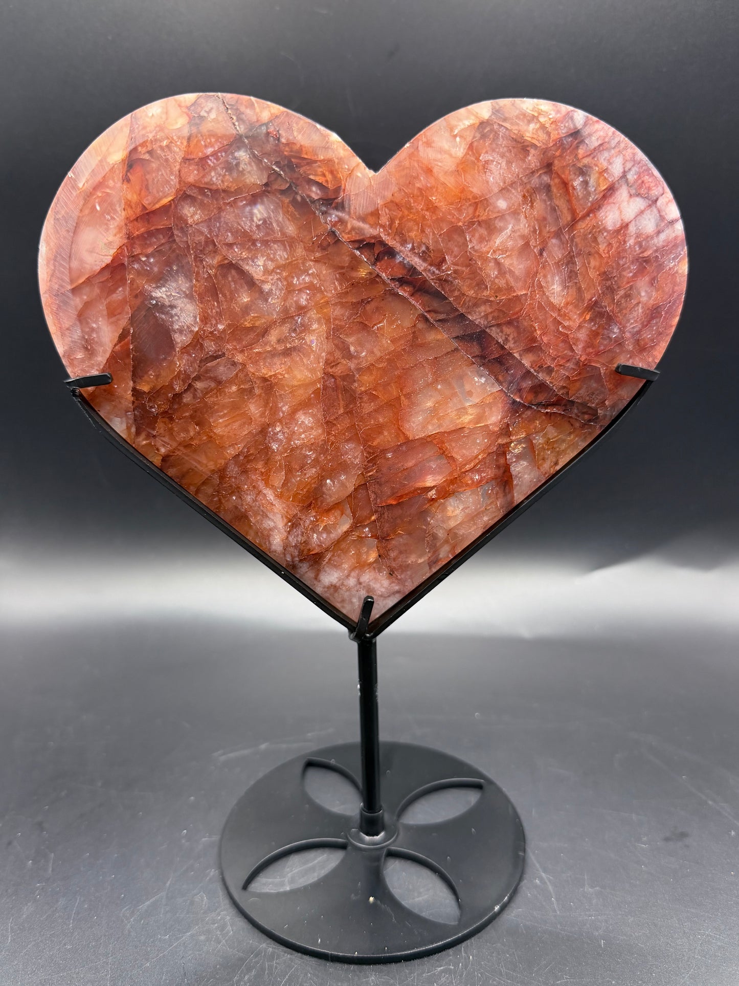 Fire Quartz Heart on Custom Stand