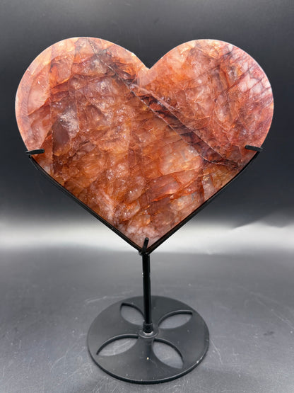 Fire Quartz Heart on Custom Stand