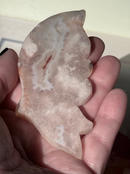Flower Agate Butterfly on Gold Stand