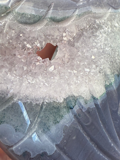 Stunning Agate Druzy Heart with Carved Feathers