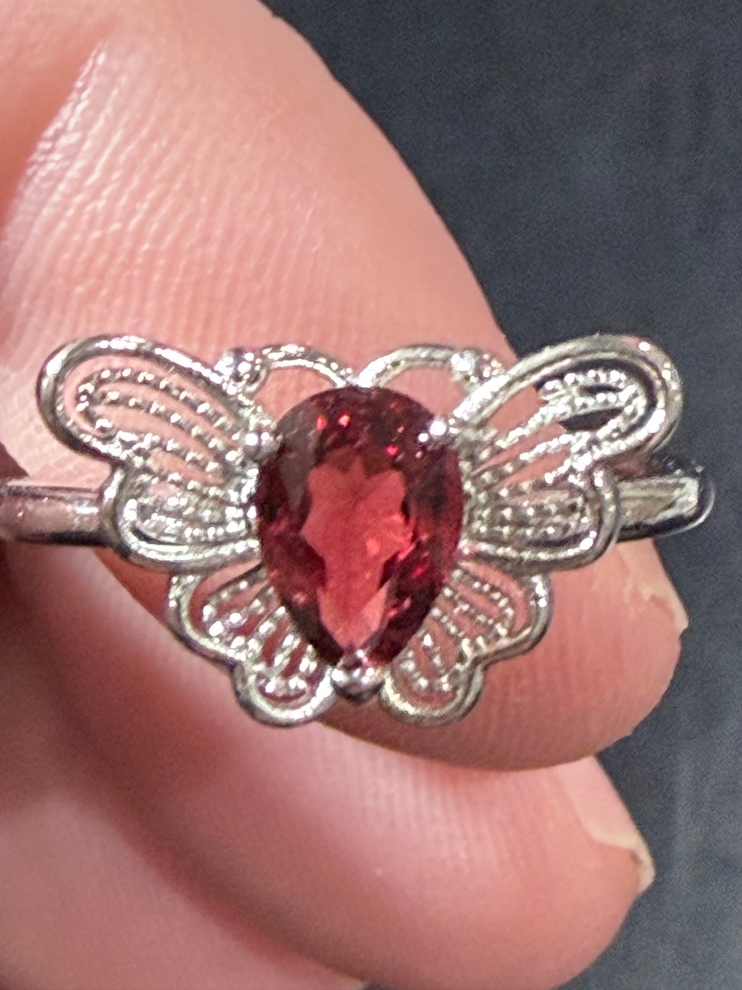 Adjustable Garnet Butterfly Ring